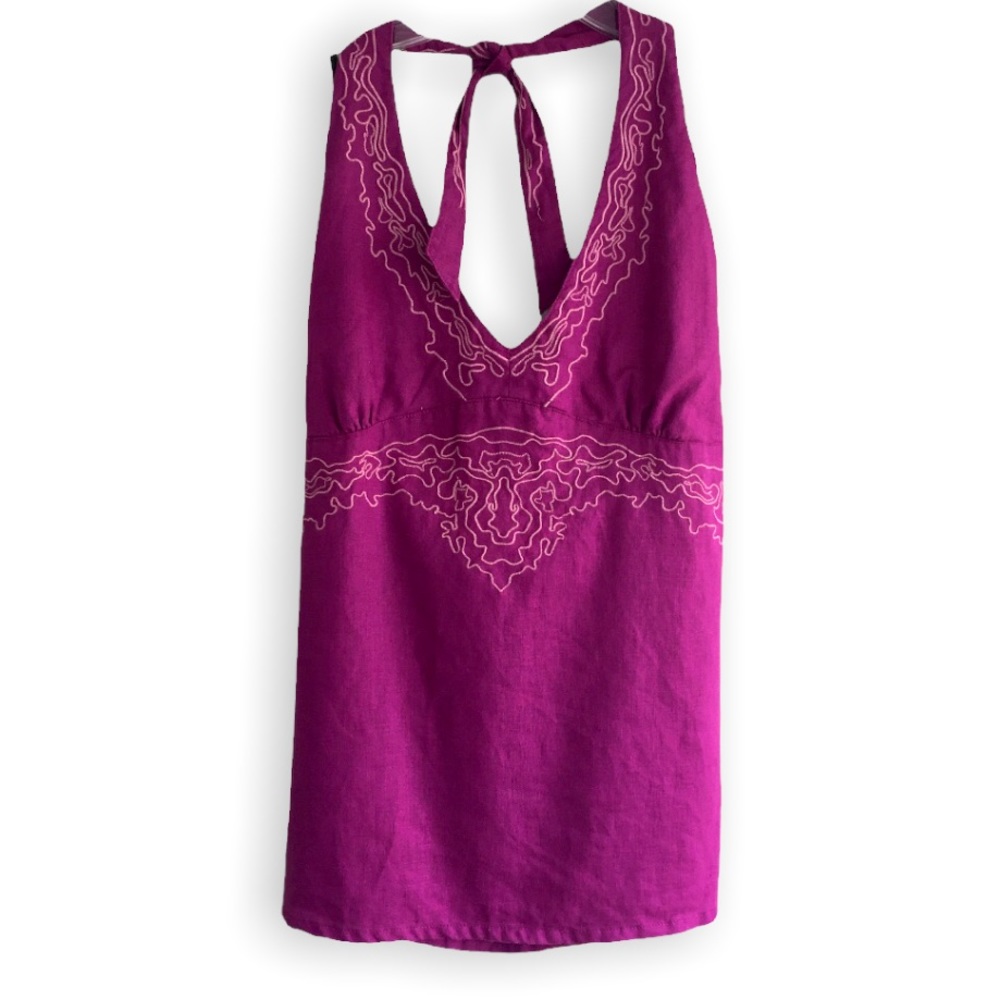 90s Y2K VINTAGE Magenta Embroidered Maternity Halter Top